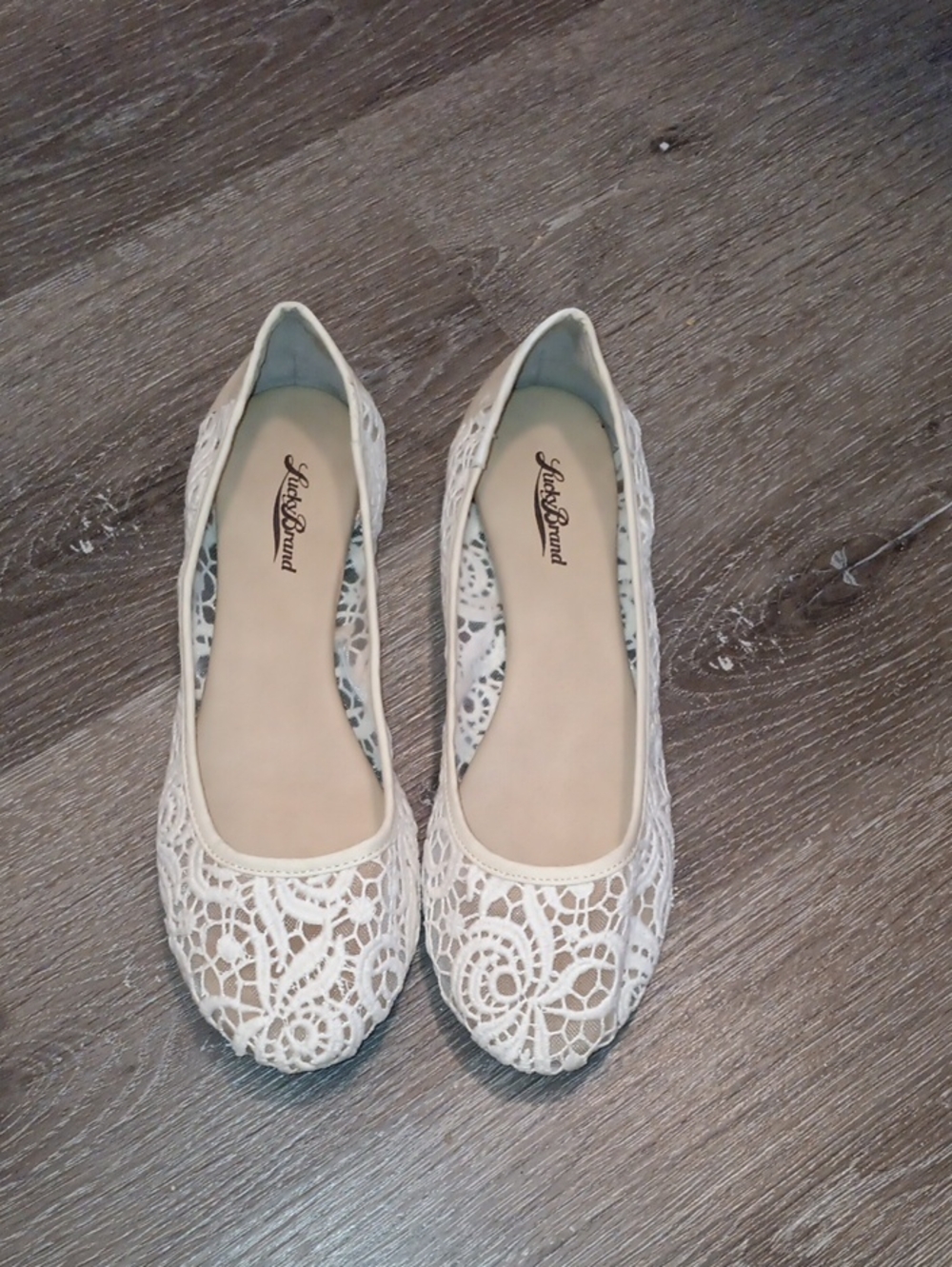 Lucky Brand Preloved White Crochet Ballet Flats